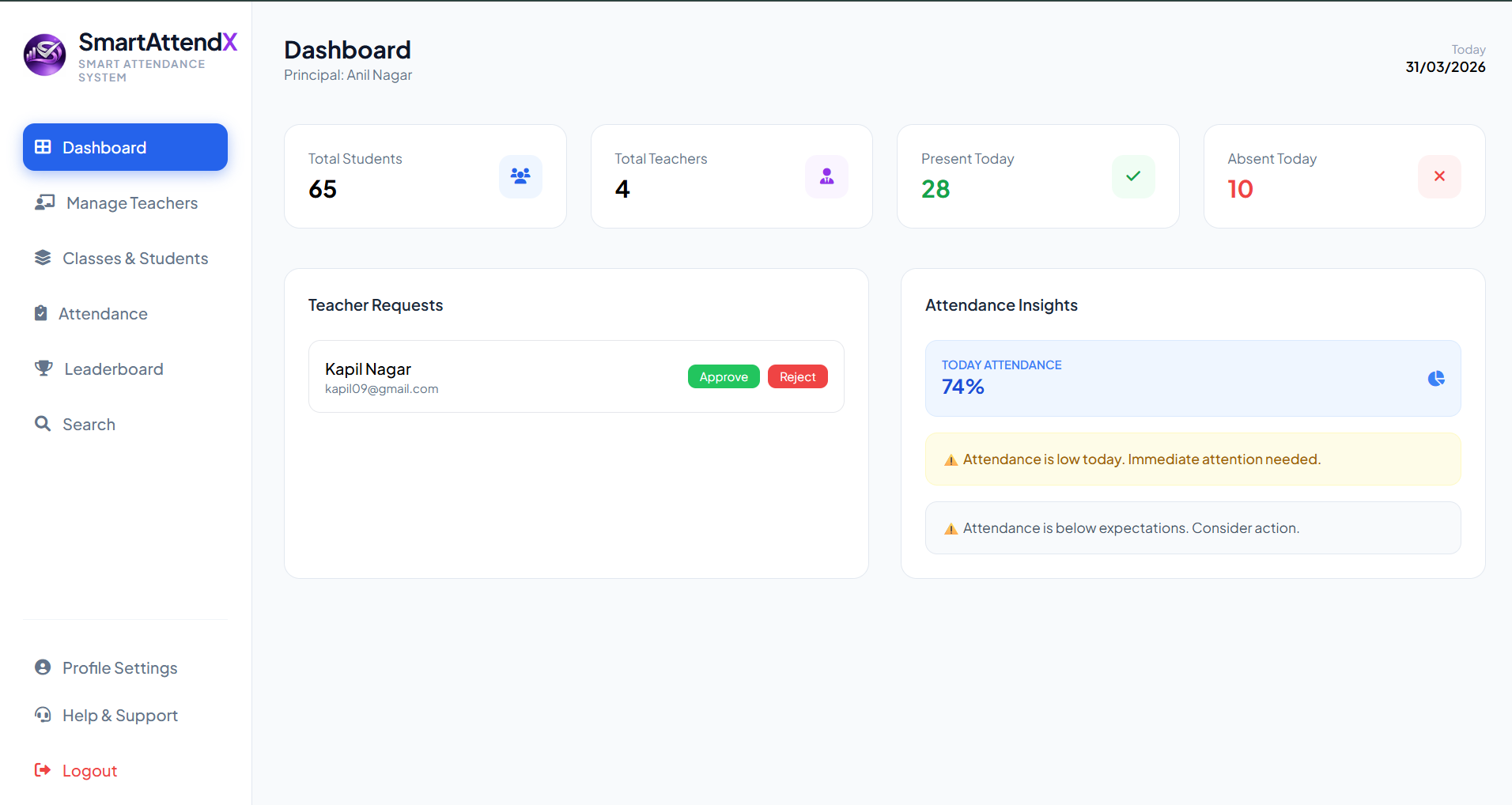 SmartAttendX Dashboard